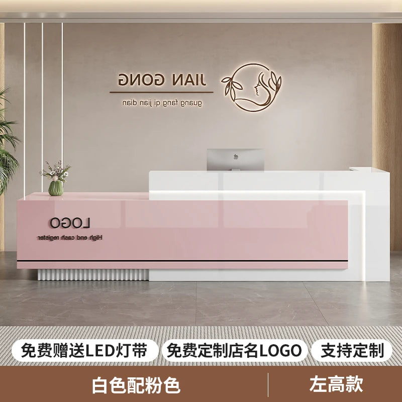 Customized Premium Desk Table Glamour Luxury Simple Elegant Reception Desk Modern Design Recepcion Mostrador Office Furniture