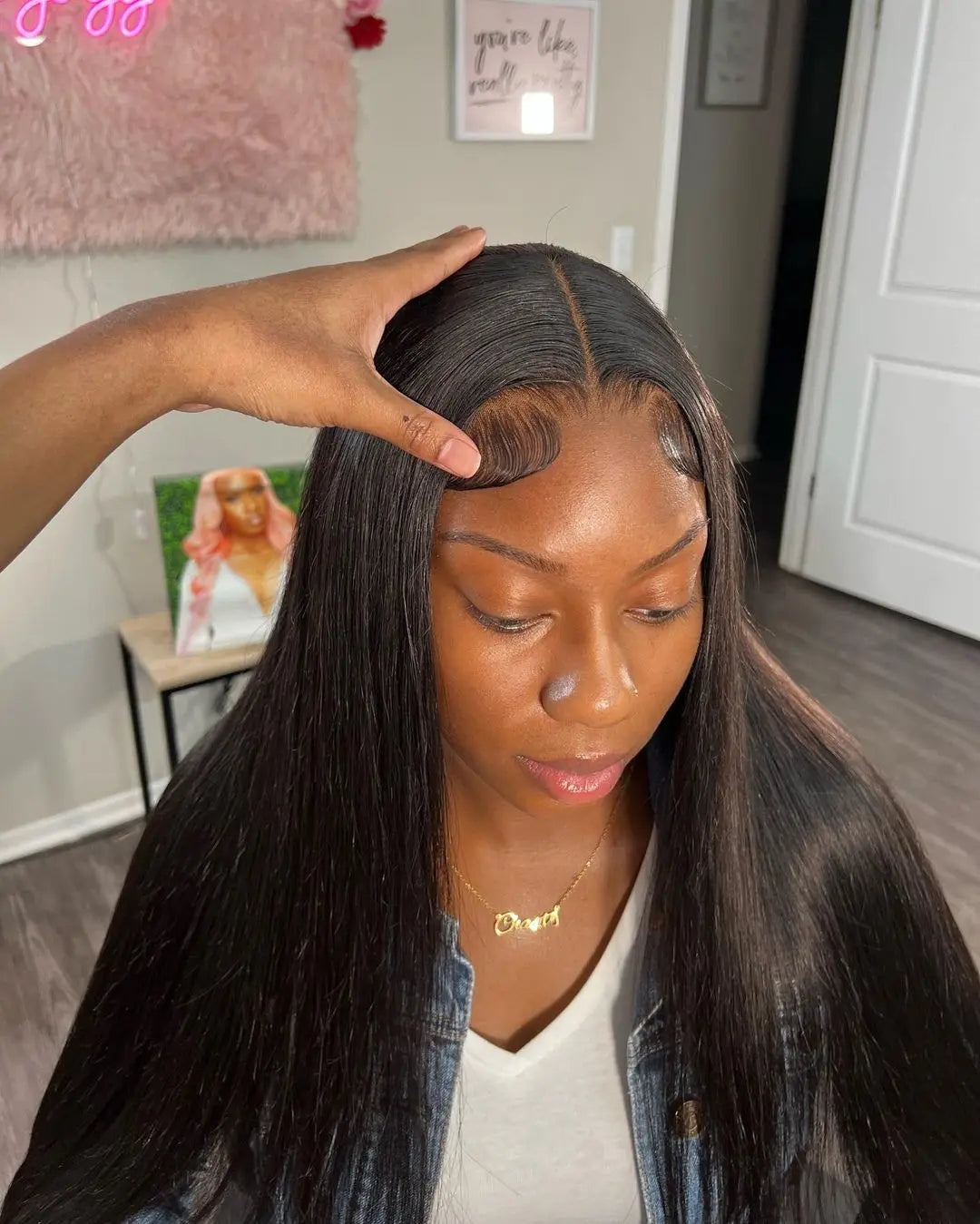 Smooth Silky Long Straight Glueless Full Lace Front Human Hair Wigs For Women Cambodian Raw Virgin 13x4 13x6 Hd Bone Straight Transparent Lace Front Wig Human Hair 40 42 Inch 300 Density Silky Straight HD Lace Frontal Wig Pre