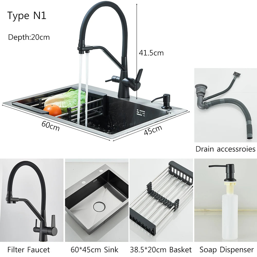 Stainless Steel Kitchen Sinks Recessed Sinks Kitchen Taps Sinks with Drains Kitchen Faucet Sink Sets