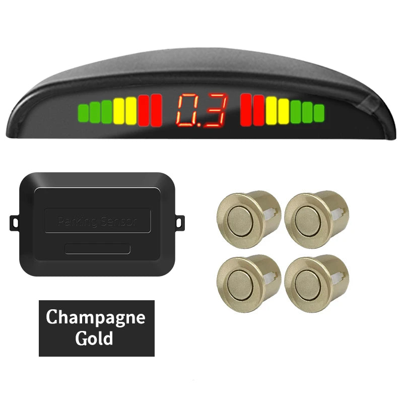 Hippcron Car LED Parking Sensor Kit 4 Sensors 22mm Reverse Radar Sound Alert Indicator System 8 Colors