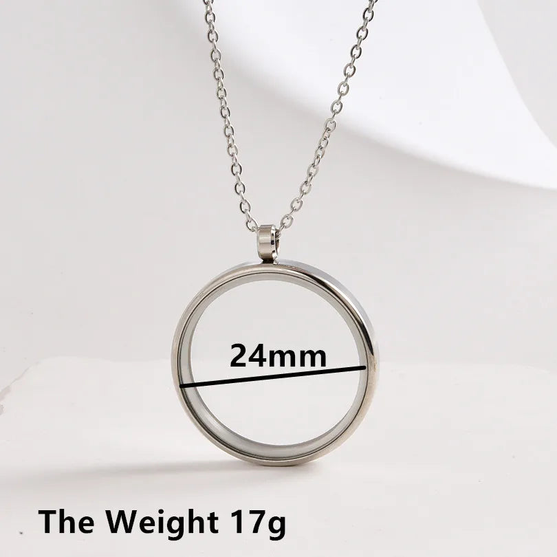 1Pc Inner Size 10-40mm Round Glass Memory Coin Holder Locket Pendant Necklaces Floating Living Relicario Collares Jewelry Bulk