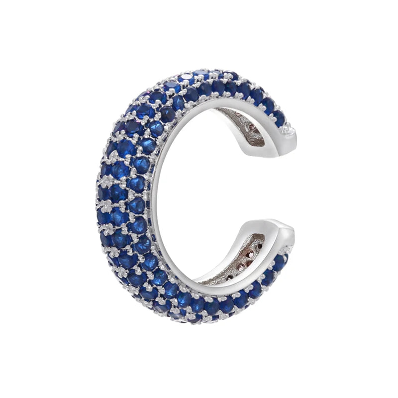 1 Piece Ear Clip on Earring Cuff Rainbow CZ Gold Silver Color Earing Jewelry Aretes Non Pierced Blue Black Clear Clipping