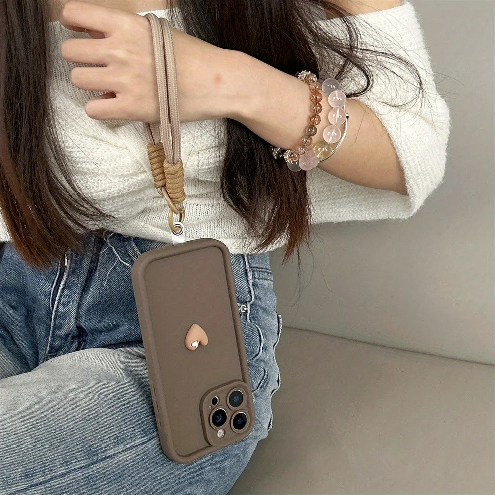 3D Love Heart Soft Lanyard Rope Phone Case For Xiaomi Mi 14 13 12 11 Lite 5G 13T 14T Pro Poco X6 X5 F6 M6 Pro 4G Silicone Cover