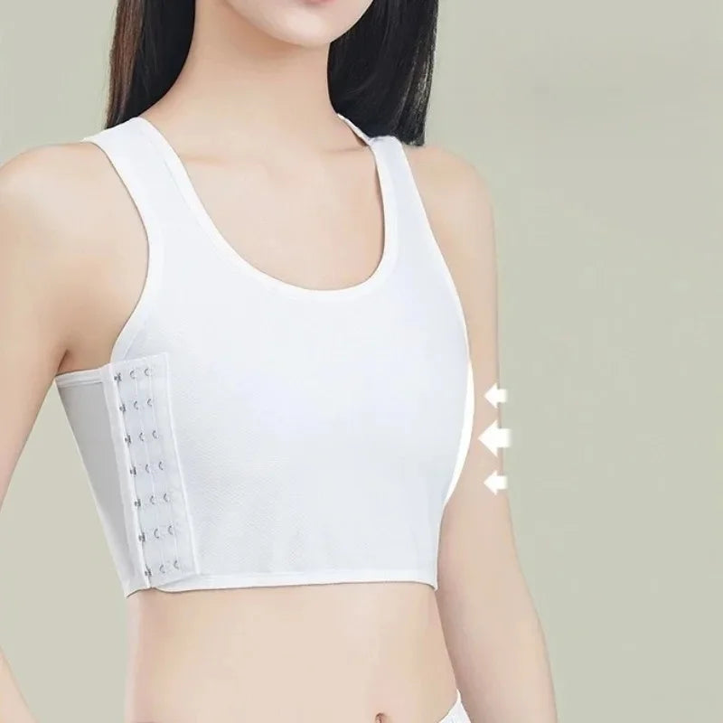 Women Breathable Chest Breast Binder Side Buckle Short Vest Tops Underwear Tank Wireless Wrap Bandages Flat Seamless