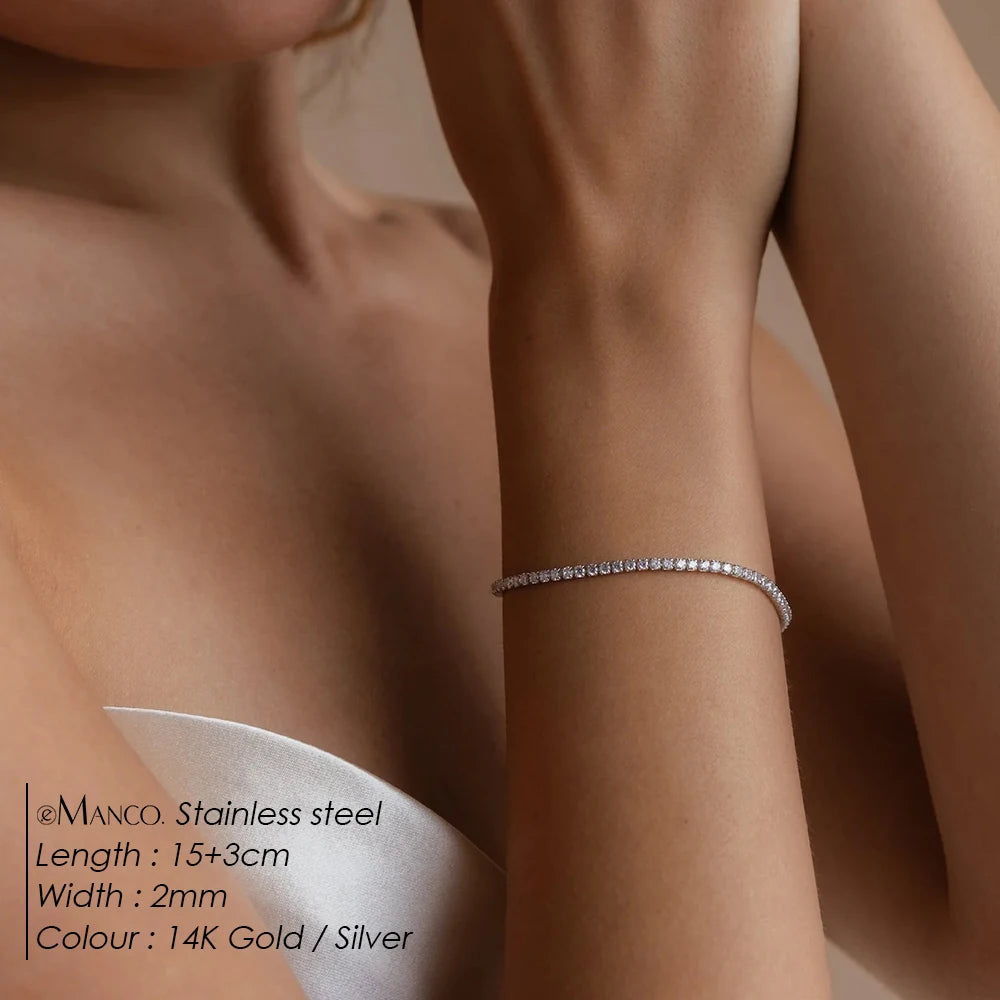 EManco Stainless Steel Women's Zirconia Tennis Bracelet Classic Bridal Accessories Wholesale