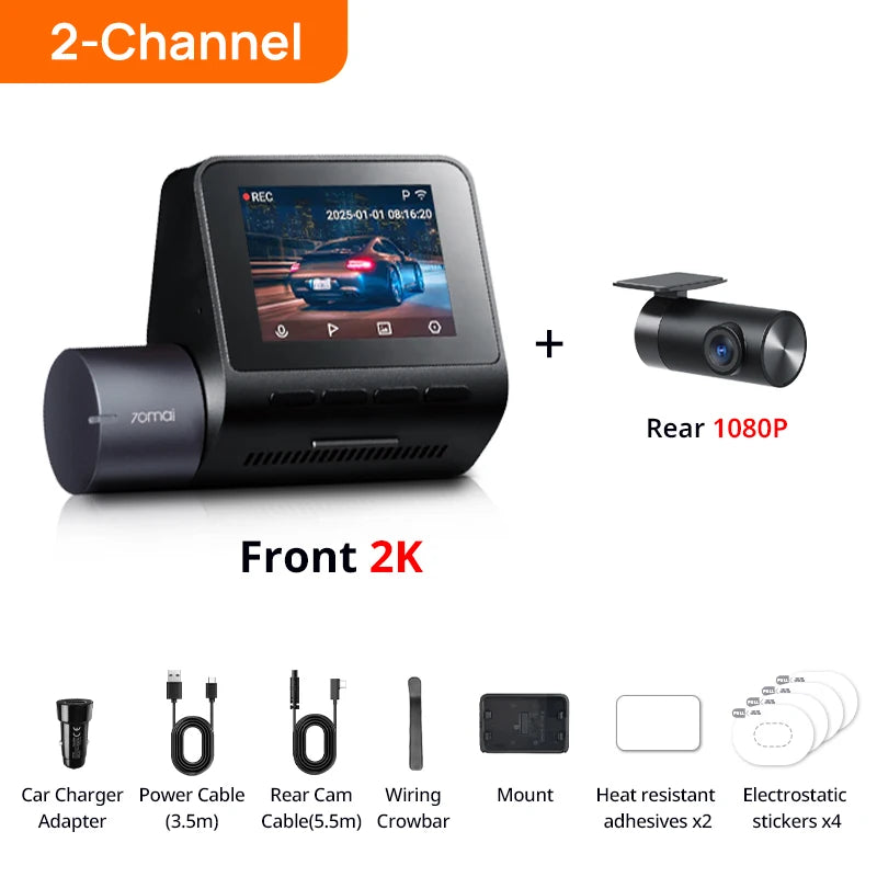 70mai Dash Cam A410 2.5K+1080P Dual-Channel Recording Built-in GPS 24H Parking Surveillance Car DVR 70mai A410