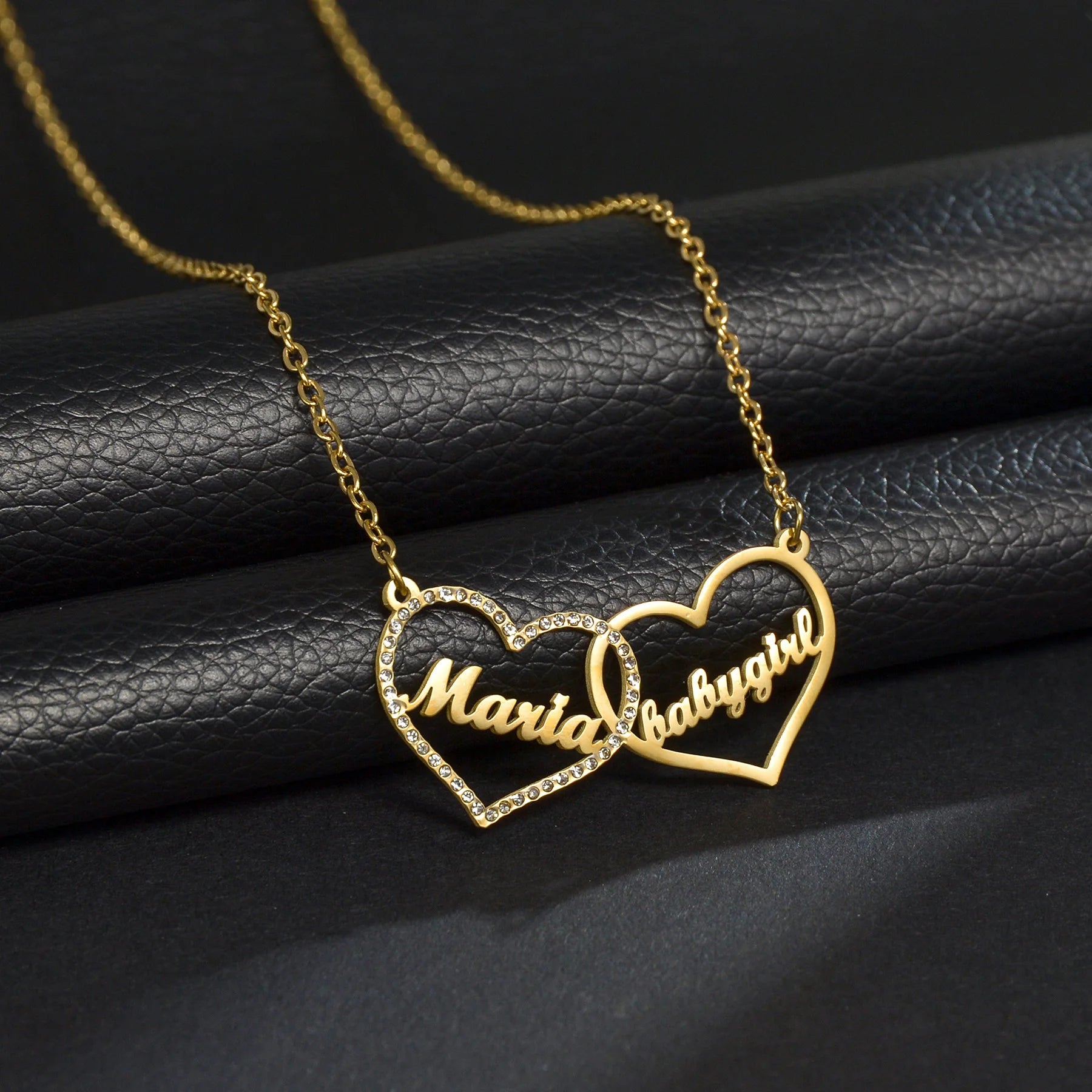 Atoztide Personalized Custom 2 Names Pendant Necklace for Women Stainless Steel Stone Heart Fashion Christmas Jewelry Gift