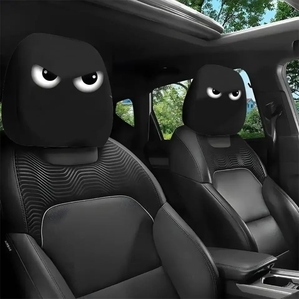 KEBIDUMEI 2pcs Smiley Face Printed Pillowcase Seat Headrest Washable Polyester Fabric Decorative Cushion Covers Car Accessories