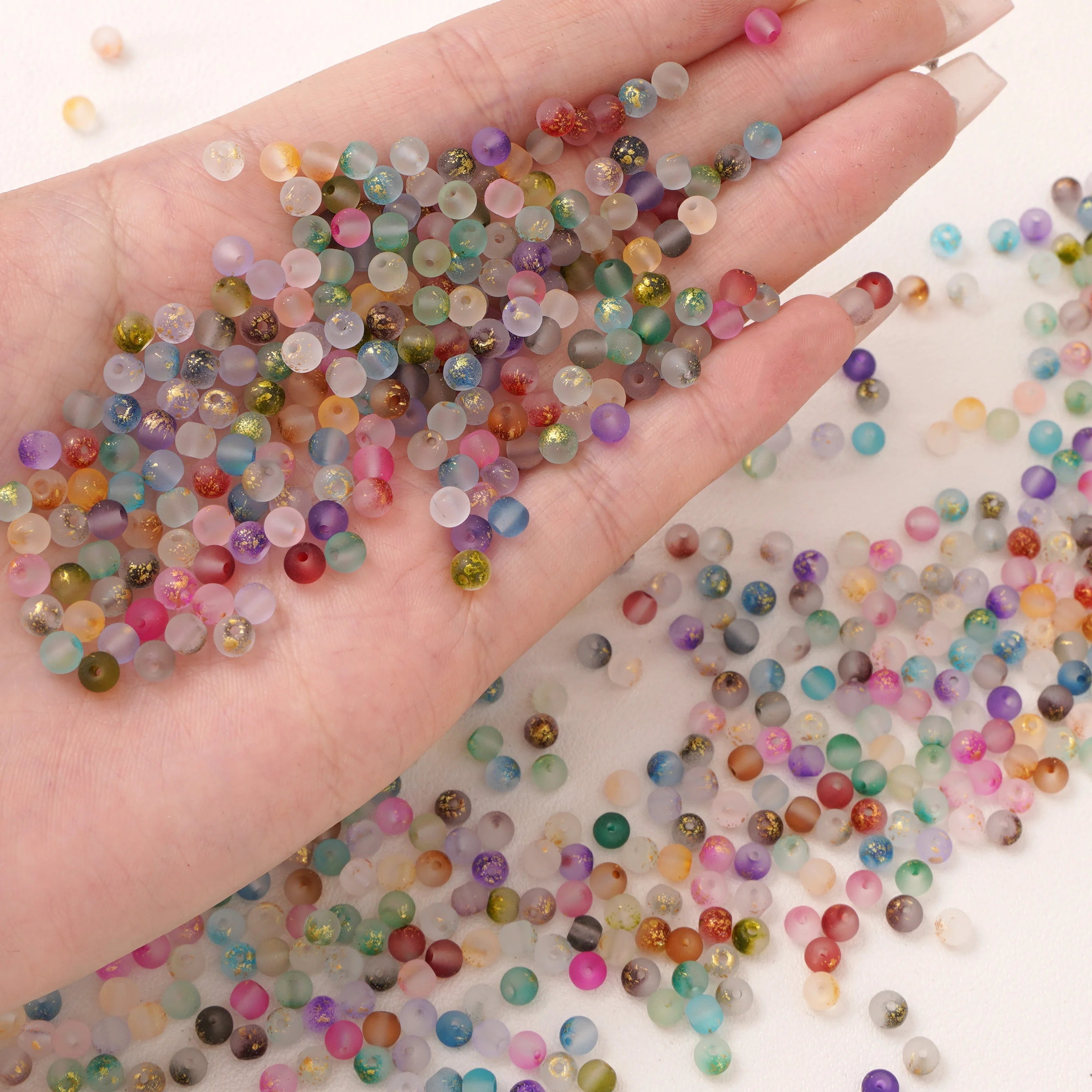 100Pcs 4mm High Quality Frosted Gold Splattered Glass Rice Beads Loose Beads for Handmade Jewelry DIY Bracelet Necklace Material