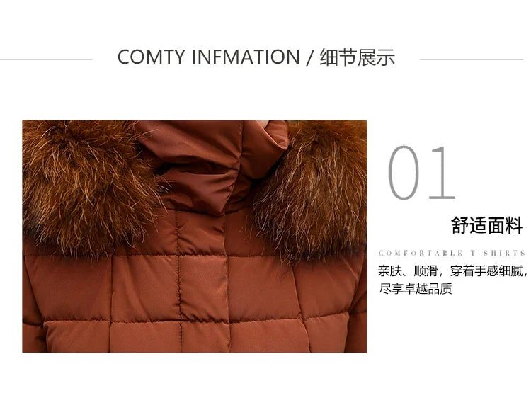 Long Down Cotton Parkas Coat Female New Winter Over Knee Loose Large Fur Collar Hooded Warm Thick Parkas Women  Padded Overcoat