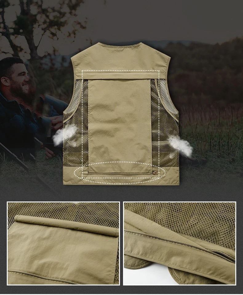 FGKKS Men Multi Pockets Vest Men's New Breathable Outdoor Fishing Vest Quality Design Leisure High Tech Male Jacket