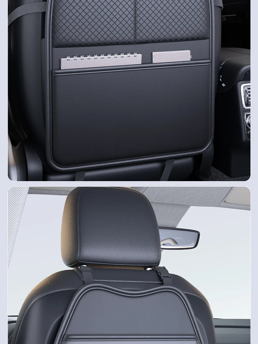 PU Leather Car Seat Kick Proof Pad with Pockets Multi-functional Tablet Holder Auto Seat Back Protection Cover for Kids