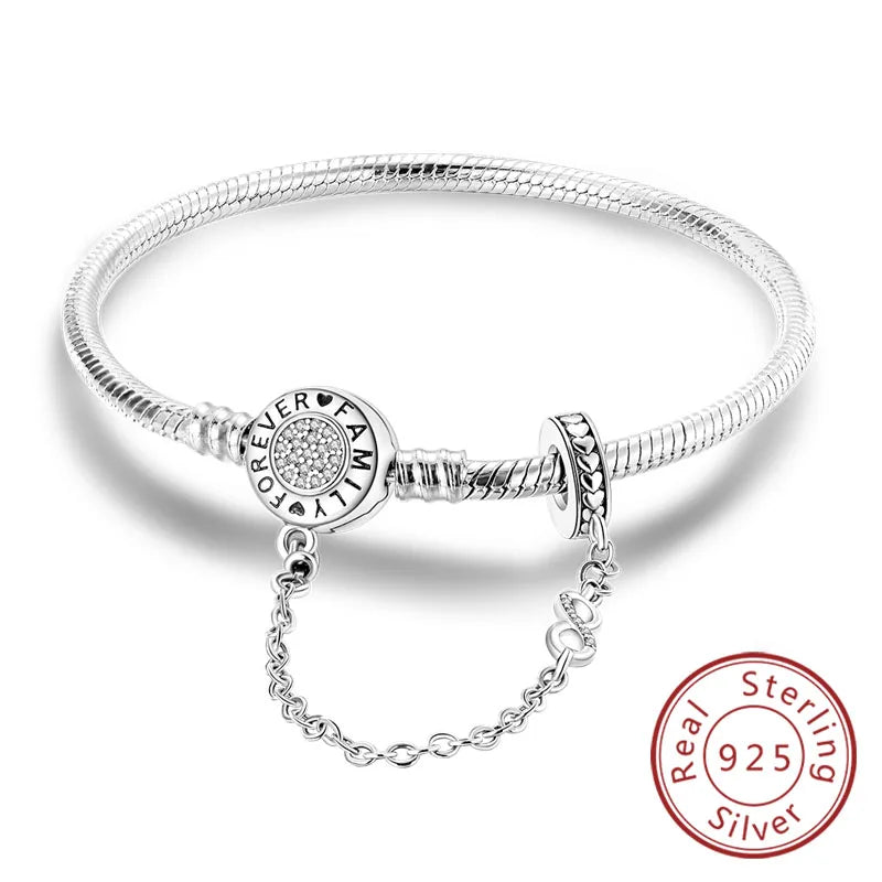 Bracelet Original 925 Sterling Silver Charm Bracelet 17-20CM Love Heart Pave Zirconia Bracelet for Women DIY Charm Jewelry Gifts