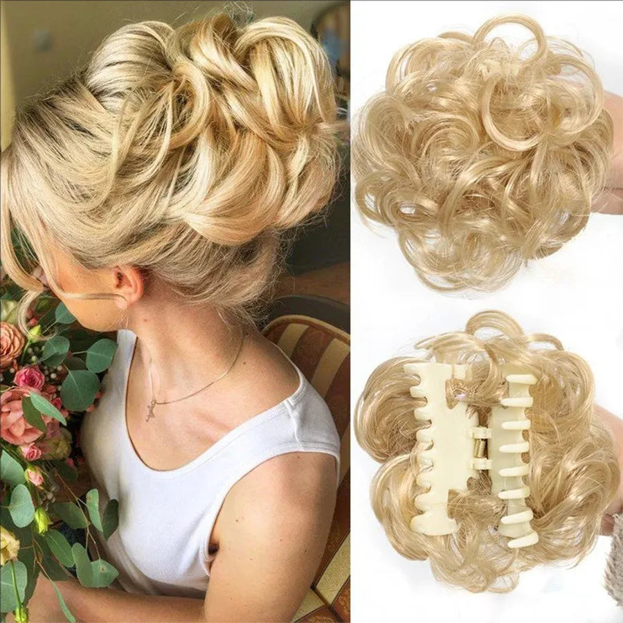 6 Inch Claw Clip Messy Bun Wig Curly Wavy Synthetic Hair Extensions for Women for Updo Hairstyles Halloween and Christmas