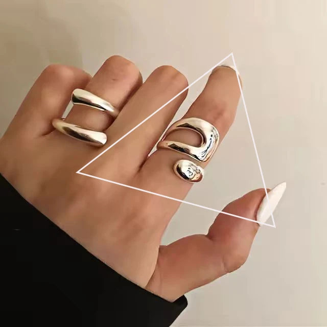 925 Sterling Silver Metal Flower Shell Geometric Rings For Women French Retro Romantic Open Thai
