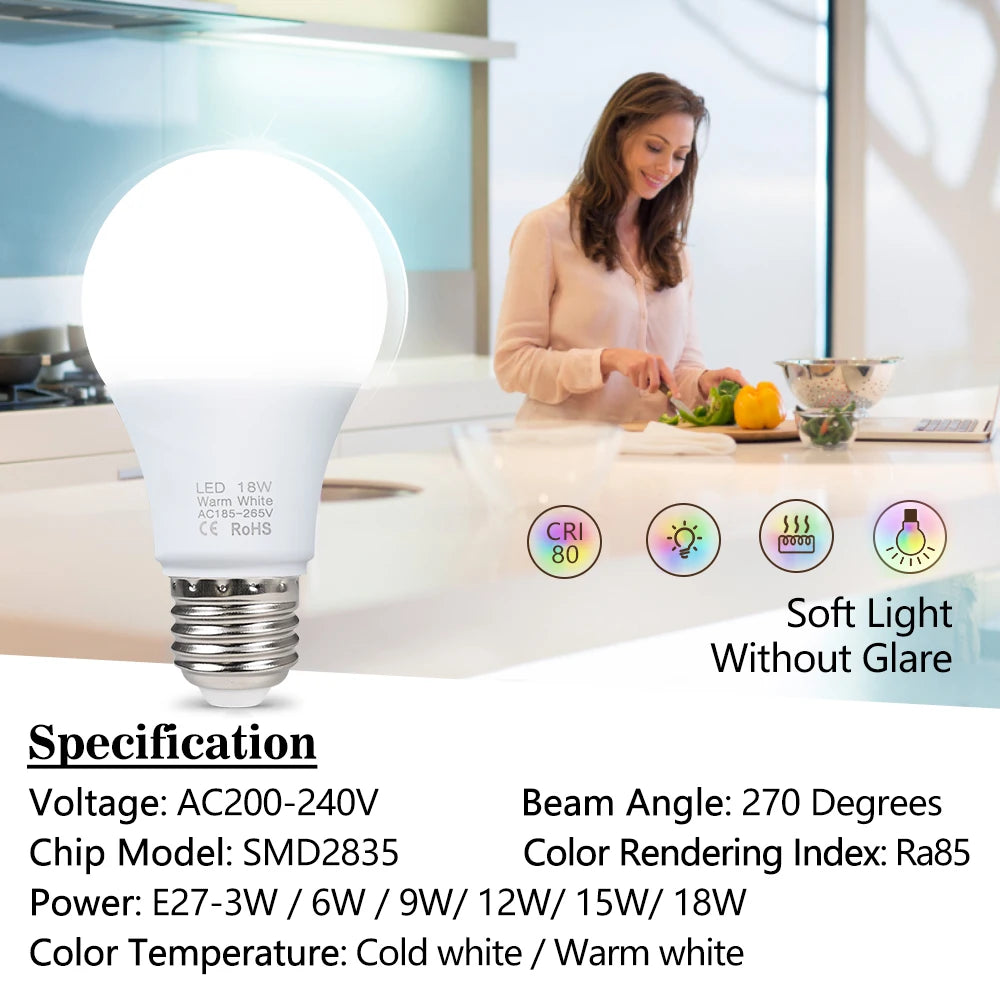 E27 LED Bulb Smart IC Energy Saving Light 220V-240V High Brightness Indoor Home Lighting Ampoule Bombilla Lampada Projector Lamp