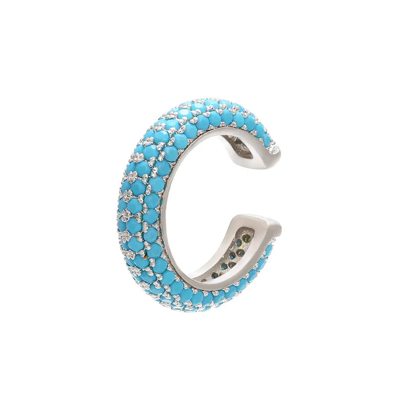 1 Piece Ear Clip on Earring Cuff Rainbow CZ Gold Silver Color Earing Jewelry Aretes Non Pierced Blue Black Clear Clipping