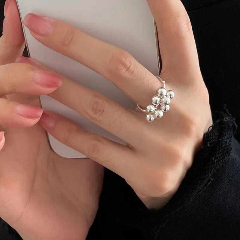 925 Sterling Silver Metal Flower Shell Geometric Rings For Women French Retro Romantic Open Thai