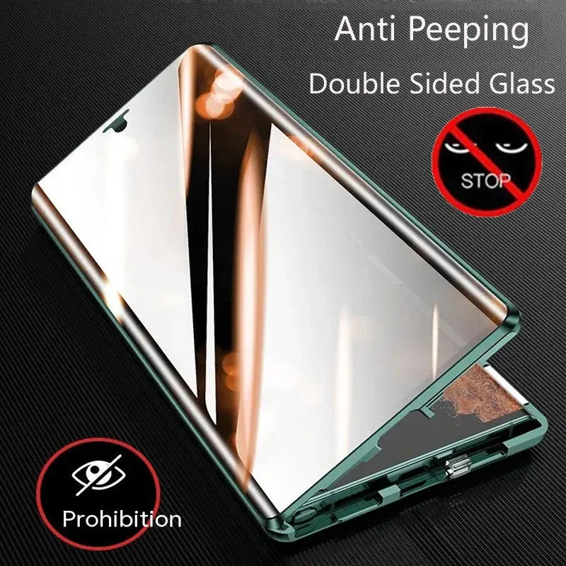 Protect Anti Peeping Privacy Double Sided Tempered Glass Phone Case For Redmi Note 12 13 14 Pro Plus 5G Metal Magnetic Cover