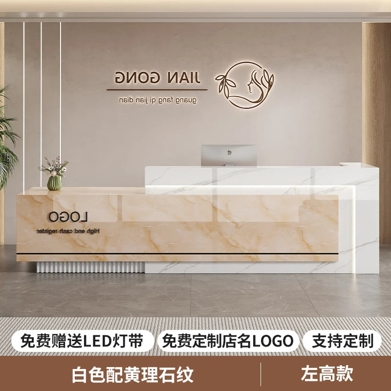 Customized Premium Desk Table Glamour Luxury Simple Elegant Reception Desk Modern Design Recepcion Mostrador Office Furniture