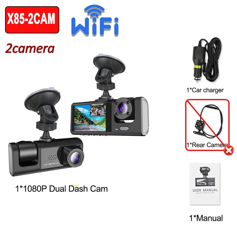 2/3Camera WIFI/NO WIFI Dash Cam Cabin Car Dvr 1080P Interior Vehicle Three Way Channel Dvrs Recorder Video Dashcam Camcorder
