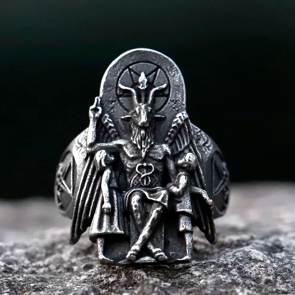 EW Vintage Ring Lucifer Satan Signet Ring for Men with Anubis Stainless Steel Fashion Punk Jewelry Gift Wholesale