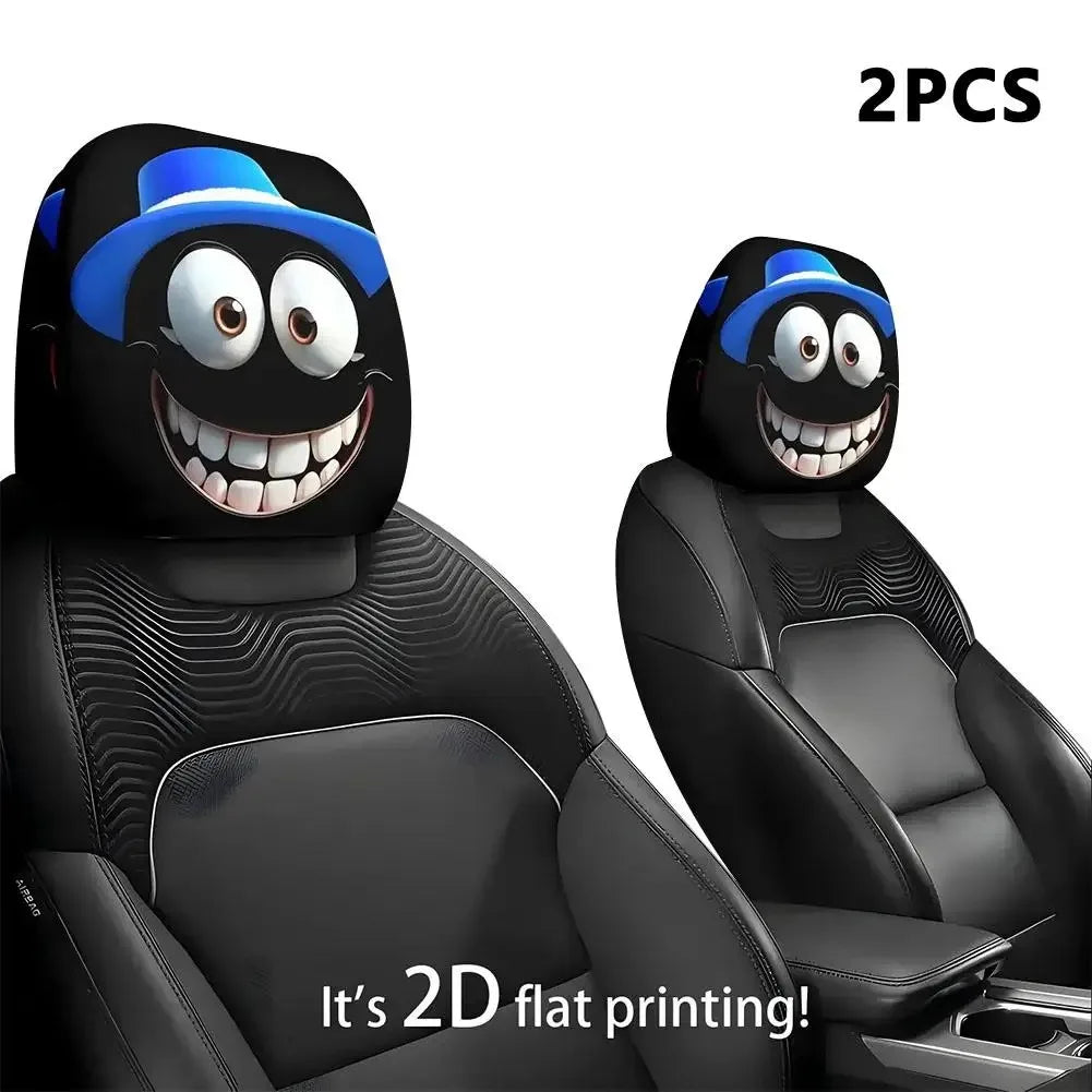 KEBIDUMEI 2pcs Smiley Face Printed Pillowcase Seat Headrest Washable Polyester Fabric Decorative Cushion Covers Car Accessories