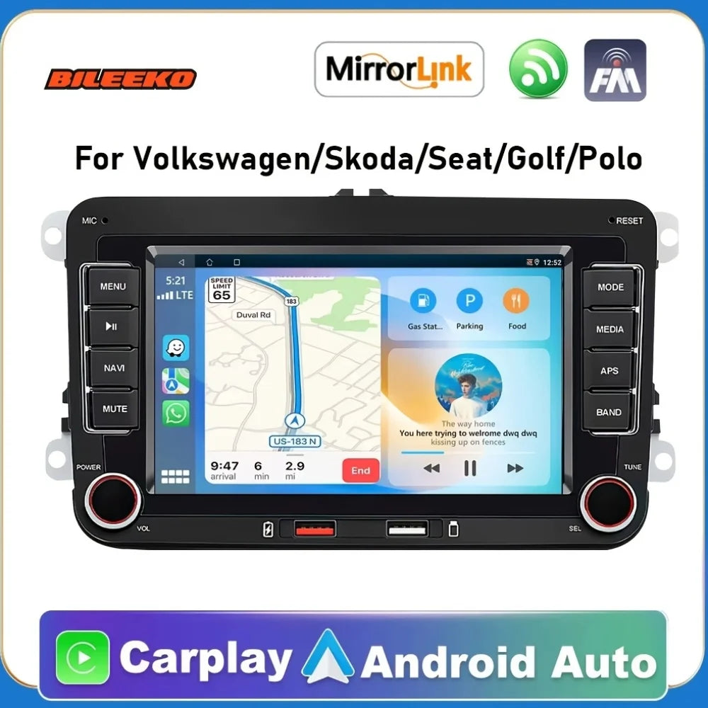 Car Stereo Receiver for VW Seat Skoda Passat Golf, Capacitive Touchscreen, Wireless Carplay And Android Auto, Radio Player