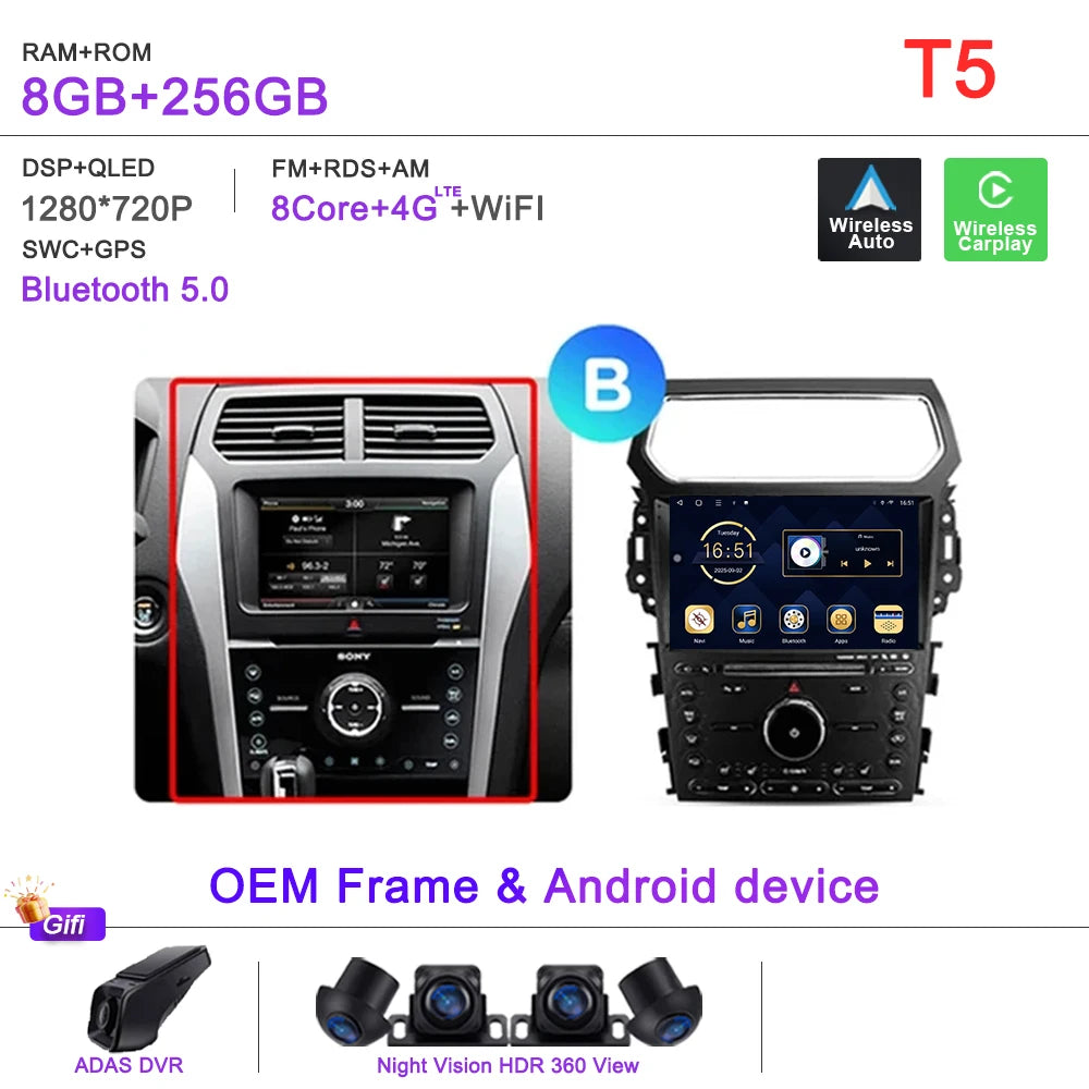 Auto Radio Android 16 For Ford Explorer 5 2011 -2019 Car Multimedia Player Navigation Stereo GPS No 2Din DVD Head Unit  Dash Cam