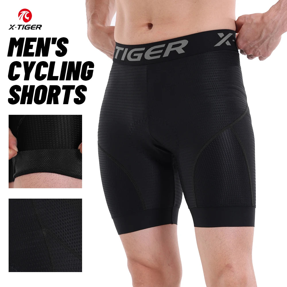 X-TIGER Cycling Underwear Men's Shorts 5D Padded Breathable Sports Riding Bike Bicycle MTB Liner Shorts with Anti-Slip Leg Grips
