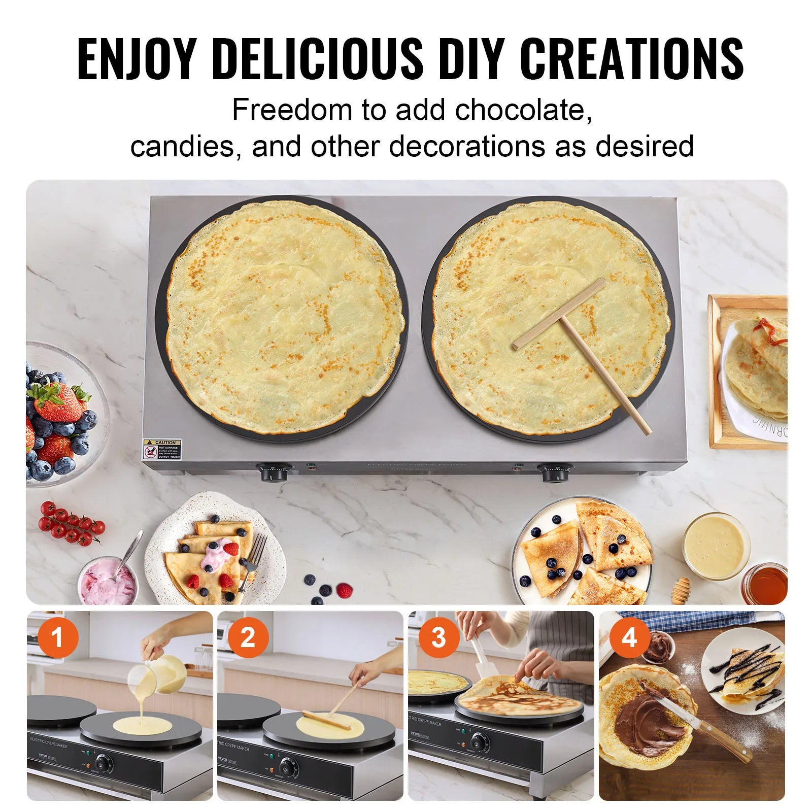 SucceBuy 16inch Electric Crepe Maker Double Head Commercial Crepe Machine 3400W Flat Plate Crepe Griddle Nonstick Pancake Stove