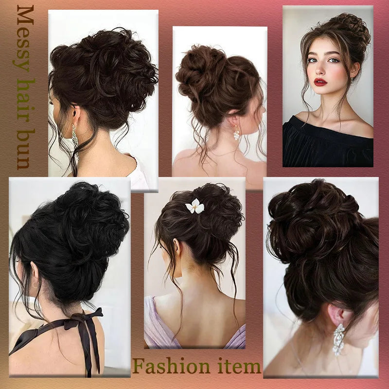 6 Inch Claw Clip Messy Bun Wig Curly Wavy Synthetic Hair Extensions for Women for Updo Hairstyles Halloween and Christmas