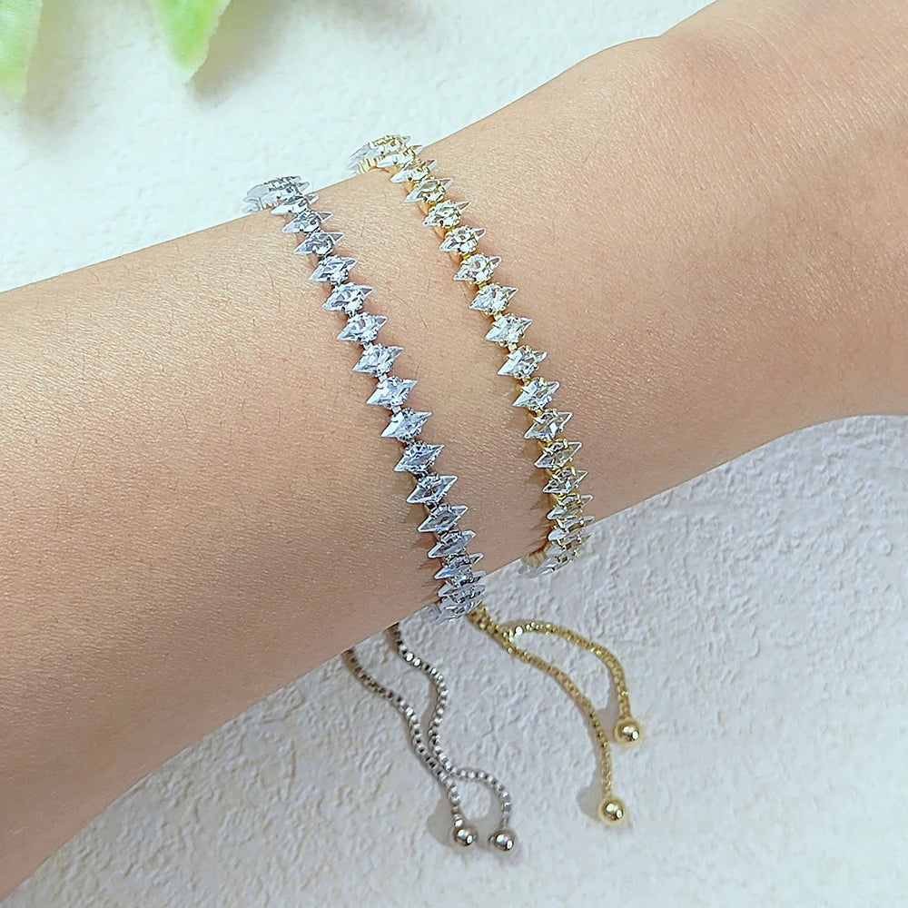 Luxury Dainty Tennis Bracelet for Women Silver Color Sparkling Cubic Zircon Stackable Chain Crystal Banquet Wedding Jewelry H085
