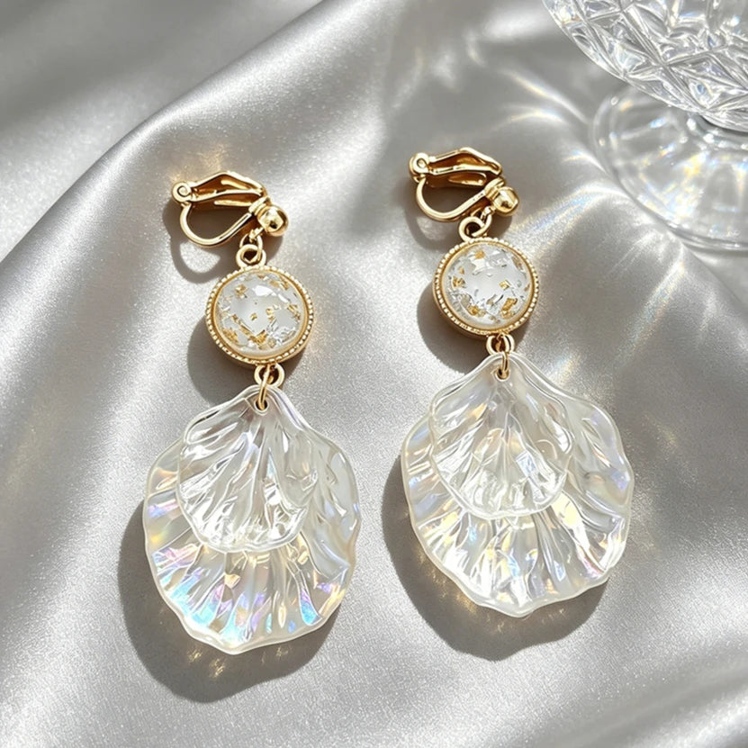 Trendy Temperament Long Pearls No Hole Clip Earrings Imitation Pearl Shell Tassel Long Clip on Earrings on Pierced Ears Women