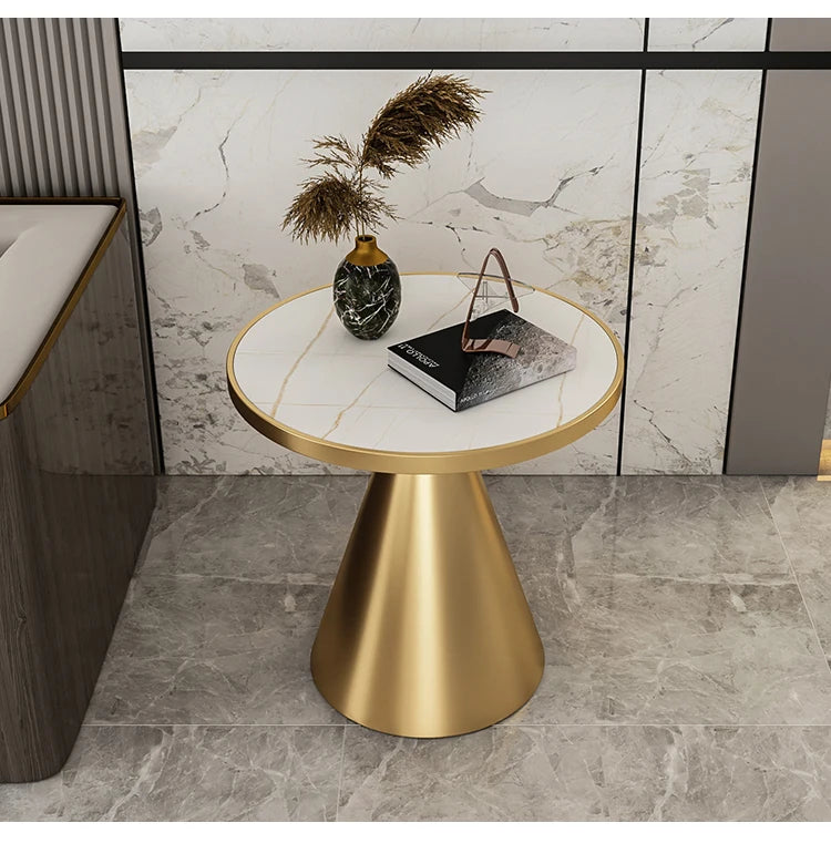 Luxury Round Side Table with Marble Top and Metal Base Modern End Table for Small Space Living Room Bedroom Hotel Use