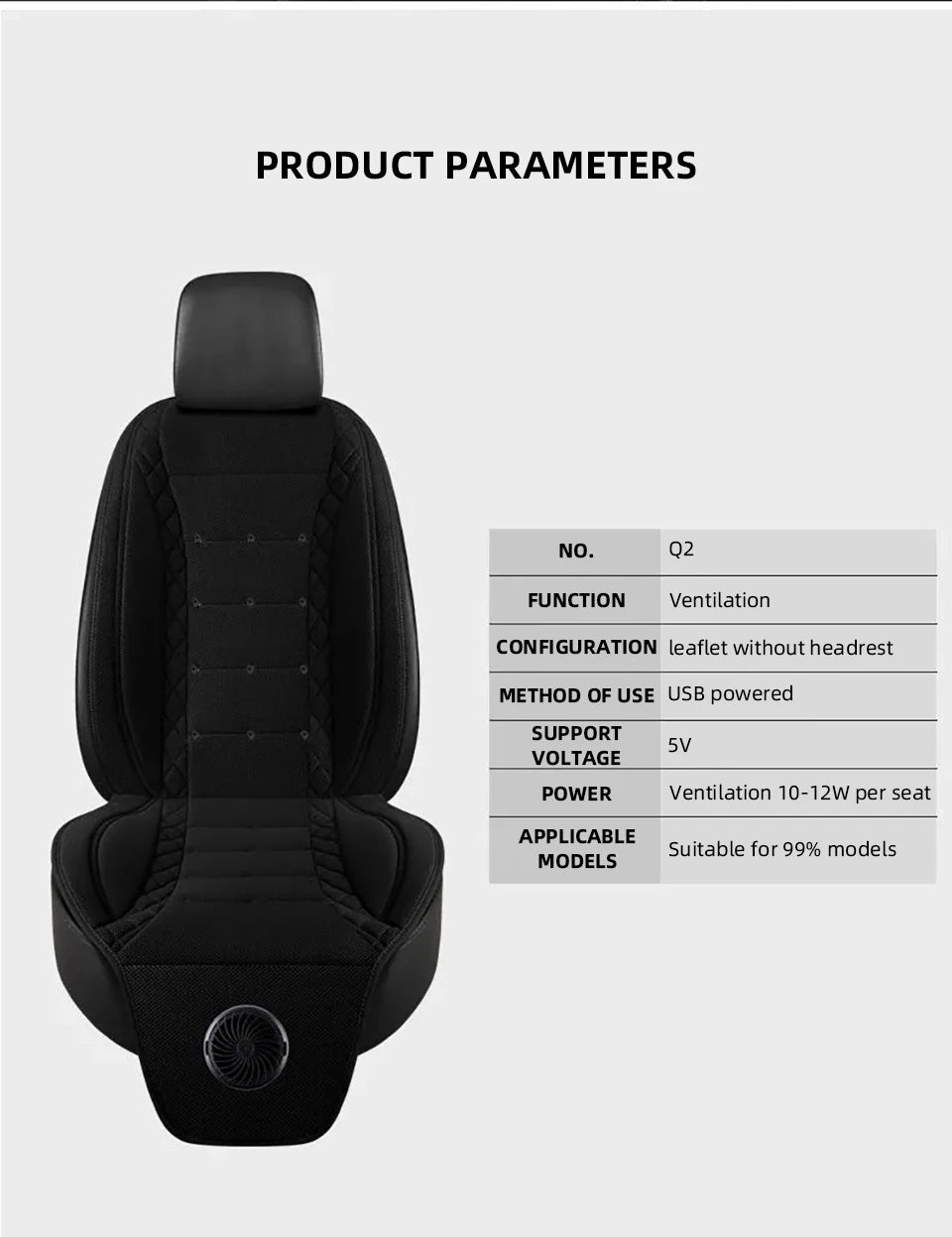 Universal Car Summer Cool Air Seat Cushion 12V/24V USB Charging Breathable Car Seat Cover With Fan Multi-color 3-SpeedAdjustment