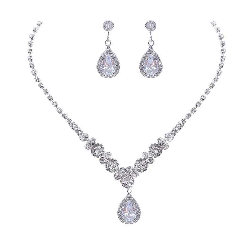 Women's Necklace Earrings Set Zircon Dangle Earrings Set Exquisite Wedding Party Jewelry Set for Anniversary Mother's Day Gift