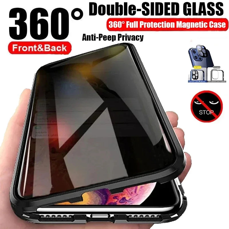 Protect Anti Peeping Privacy Double Sided Tempered Glass Phone Case For Redmi Note 12 13 14 Pro Plus 5G Metal Magnetic Cover