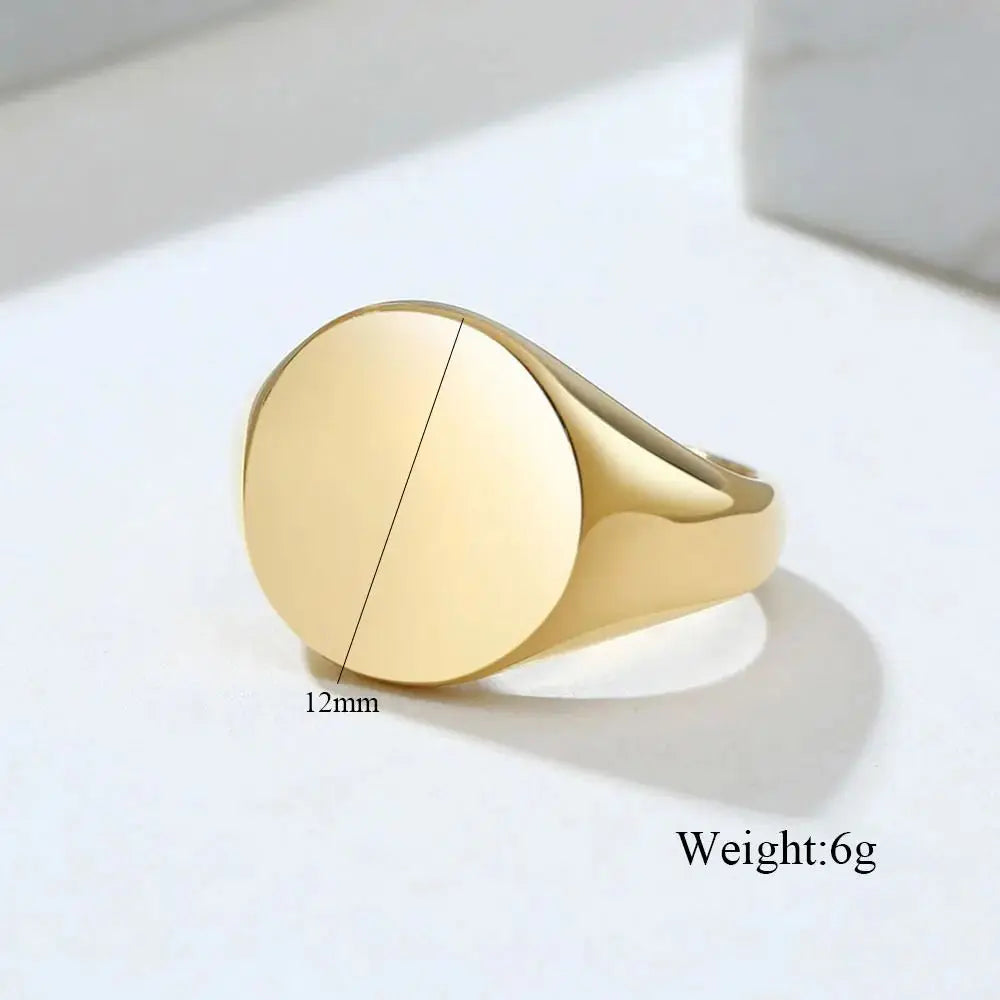 Customized Women Signet Ring Chunky Round Name Logo Stamp Stainless Steel Punk Candid Fashion Jewelry Female Wedding Accessories