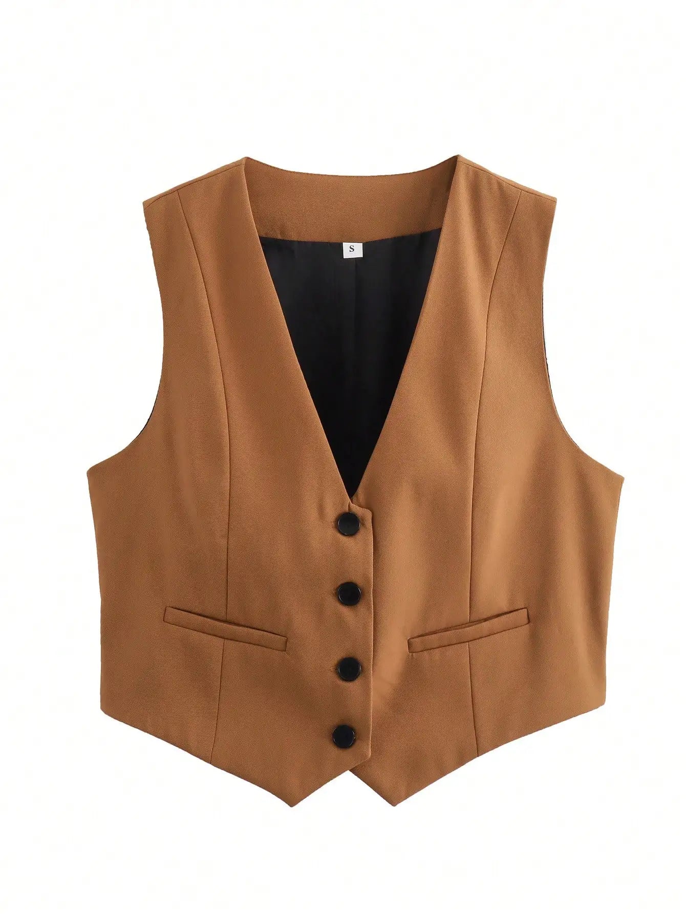 HH Women Fashion Solid Suit Vest Sleeveless Cropped Waistcoat Tops Vests Spring Summer Casual Office Lady Chic Tops