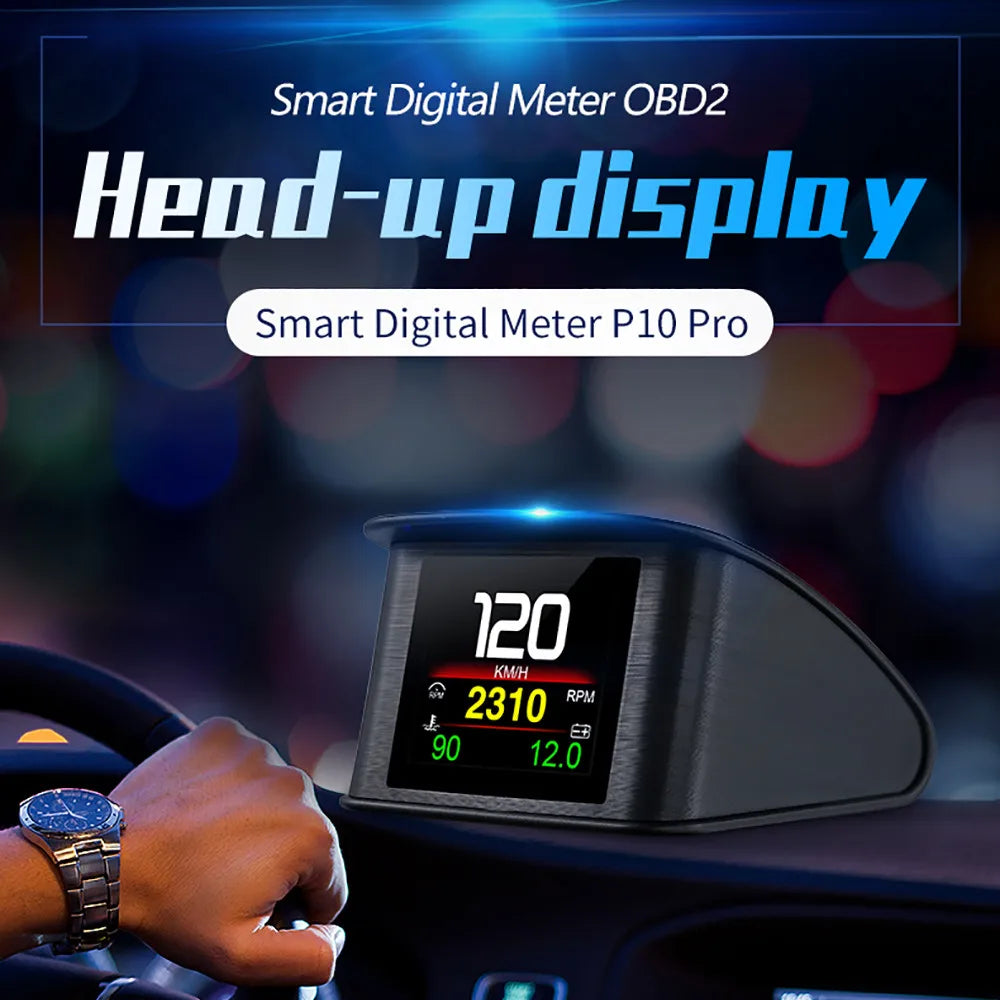 HD P10-PRO OBD2 HUD Car Head Up Display Digital Speedometer Auto On-board Computer With Speed RPM Temperature Voltage Alarm