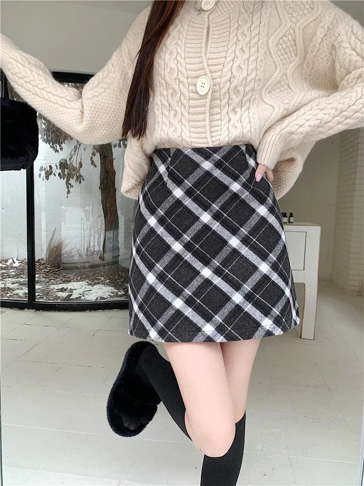 ITOOLIN Womem Vintage Plaid Tweed A-line Skirt Casual High Waist Mini Skirt Women Preppy Style Bodycon Skirts Spring Summer 2026