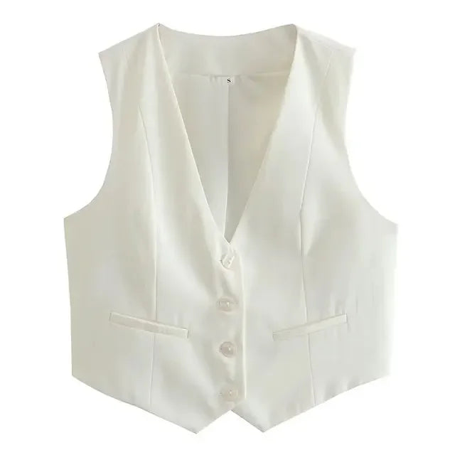 HH Women Fashion Solid Suit Vest Sleeveless Cropped Waistcoat Tops Vests Spring Summer Casual Office Lady Chic Tops