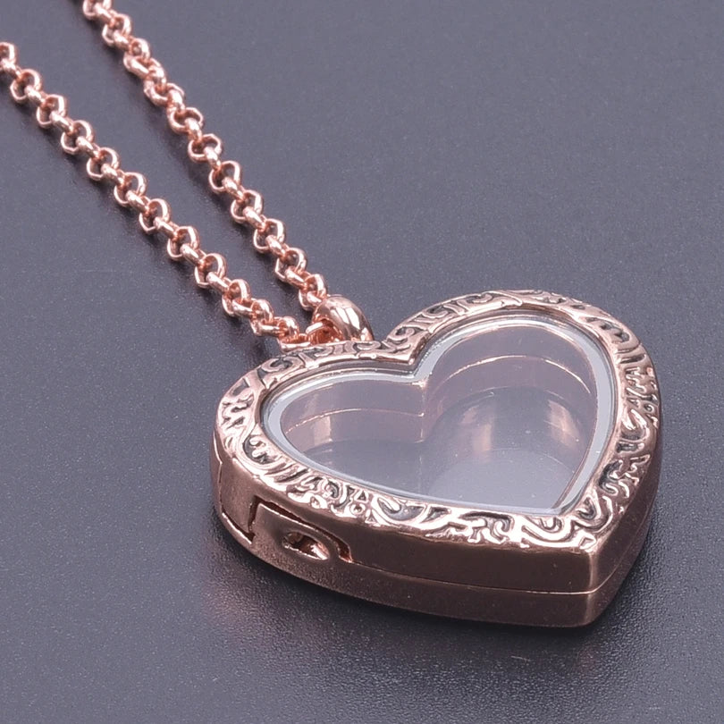 1Pc Trendy Sweet Love Glass Reliquary Photo Locket Pendant Necklaces Goth Heart Cremation Ashes Urn Relicario Collares Jewelry