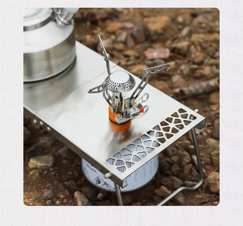 Outdoor Furnace Head Folding Table Camping Accessories Stainless Steel Portable Tea Table Multi Purpose Splicing Barbecue Table