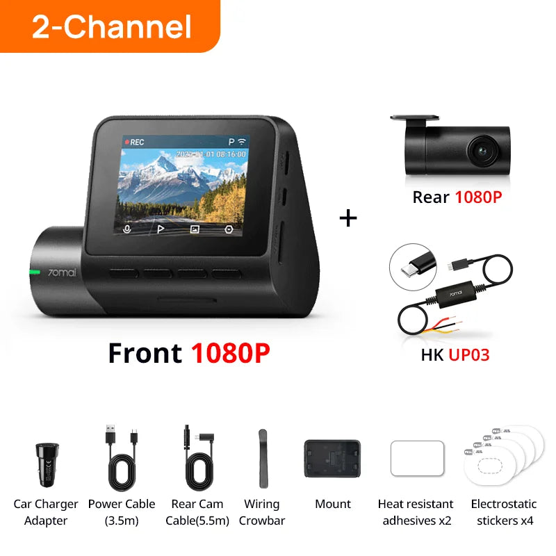 Global 70mai Dash Cam A200 Dual-channel Record 1080P HDR 2'' IPS Screen 24H Parking Monitor Car DVR 70mai A200 WIFI APP 130° FOV