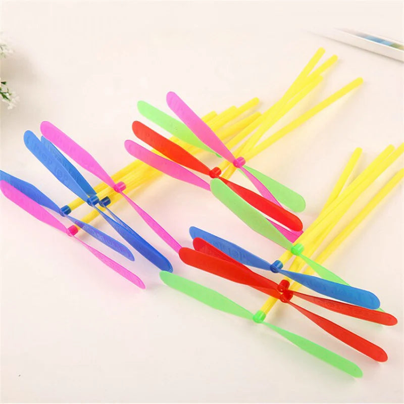 Children's Outdoor Traditional Classic Nostalgic Toys Plastic Bamboo Dragonfly Shape Hand-push Flying Propeller Kids Toy Gift