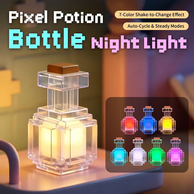 Rechargeable Night Light 7 Color Liquid Medicine Bottle Pixel Wind Peripheral Design Game Toy Bedroom Decoration Lamp Kids Gifts