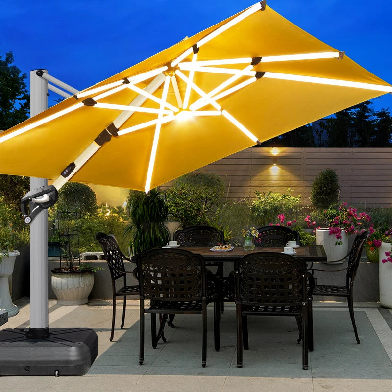 Outdoor Courtyard Umbrella, Sunshade Umbrella, Square Roman Umbrella, Large, with Base,360°Rotation Parasols Customized,3*3