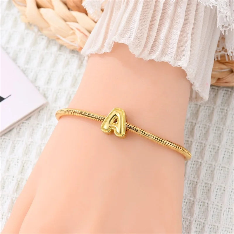 New Hot Sales 925 Sterling Silver 26 Golden Letters Charms Bead Fit Original Bracelet DIY Women Birthday Jewelry Gifts